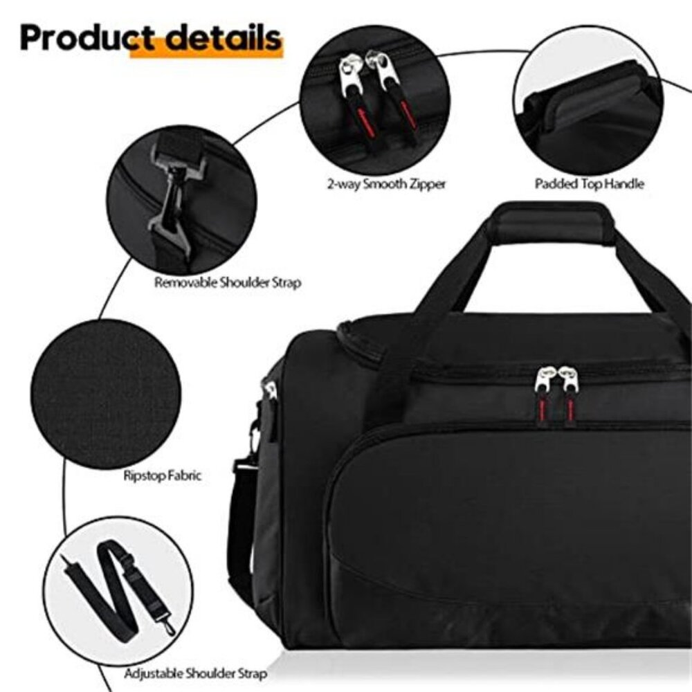 Gym Bag Men 55L Black Durable Large Duffle Bag for Travel Workout - Picture 6 of 6